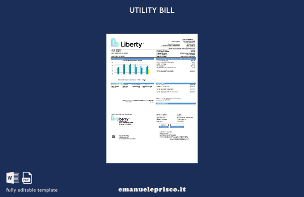 modello di bolletta delle utenze USA California Liberty Utilities in stile verif